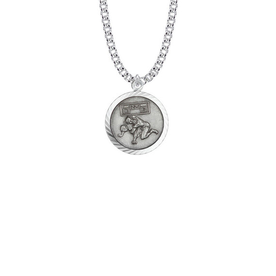 St Christopher Wrestling Necklace - Sterling Silver Medal On 20 Stainless Chain SM8592SH