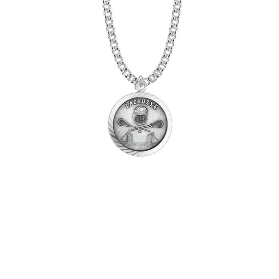 St Christopher Lacrosse Necklace - Sterling Silver Medal On 20 Stainless Chain SM8593SH