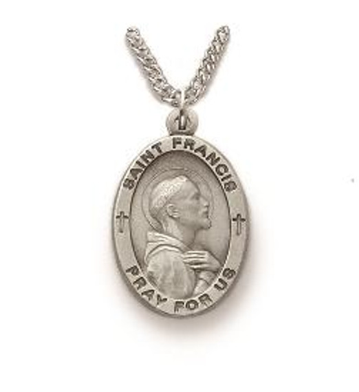 Mens St Francis Necklace - Sterling Silver Medal on 24 Stainless Chain SM8838SH