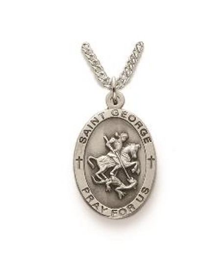 Mens St George Necklace - Sterling Silver Medal on 24 Stainless Chain SM8839SH