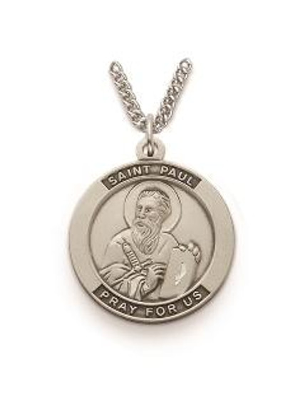 St Paul Necklace - Sterling Silver Round Medal on 24 Stainless Chain SM8534SH