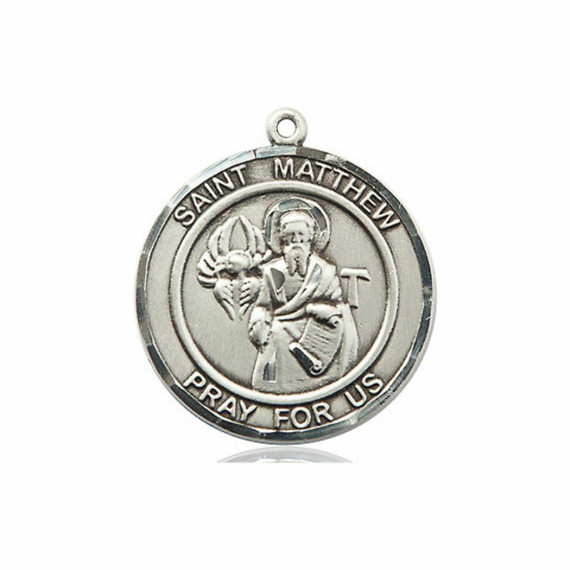 St Matthew Medal - Sterling Silver Round Pendant 2 Sizes