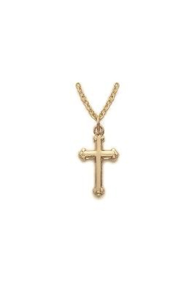 Budded Cross Necklace - Gold-Filled Pendant on 16 Gold-Plated Chain SX0731GH