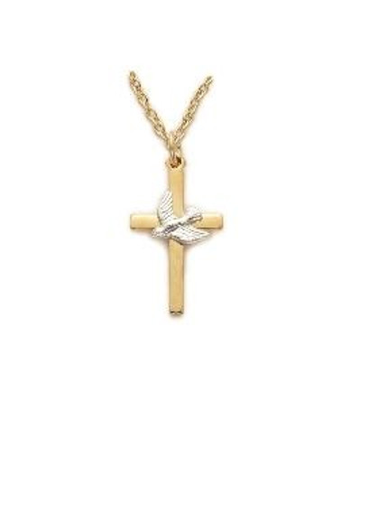 2Tone Dove Cross Necklace - Gold-Filled Pendant on 18 Gold-Plated Chain SX1359GH