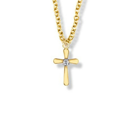 Small Cubic Zirconium Cross Necklace -Gold-Filled Pendant on 16 Gold-Plated Chain SX7959GH