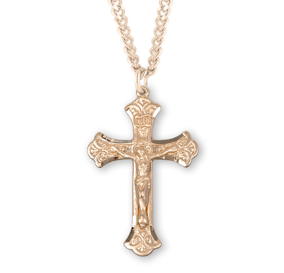 Fine Flared Crucifix Necklace - 16K Gold Over Sterling Silver Pendant On 18" Gold-Plated Chain