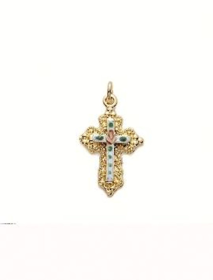 Filigree Enameled Cross Necklace - Gold-Filled Pendant on 18 Gold-Plated Chain SX1400GH