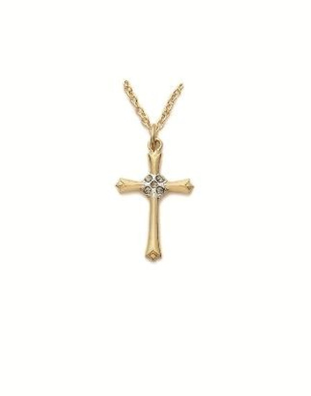 Flared Cubic Zirconium Cross Necklace - Gold-Filled Pendant on 18 Gold-Plated Chain SX7842GH