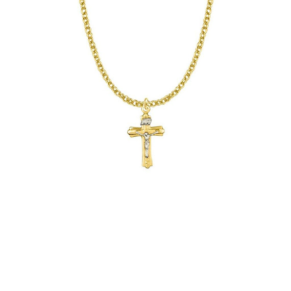 Small Two Tone Brushed Crucifix Necklace - Gold-Filled Pendant On 18 Gold-Plated Chain SX8098GH