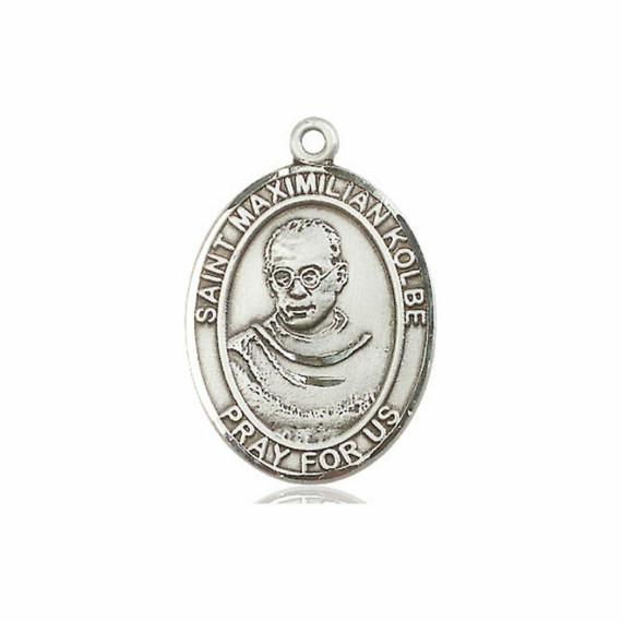 St Maximilian Kolbe Medal - Sterling Silver Oval Pendant 3 Sizes