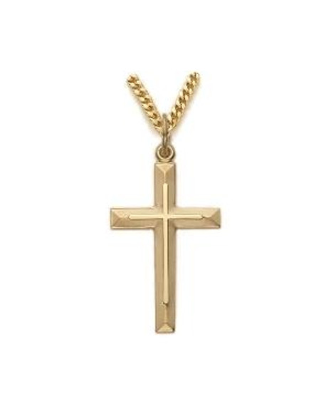 Beveled Cross Necklace - Gold-Filled Pendant on 24 Gold-Plated Chain SX7909GH