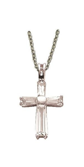 Flared Cubic Zirconium Stones Cross Necklace - Sterling Silver Pendant on 18 Stainless Chain SX8229SH