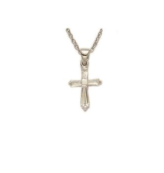 April Baguette Cross Necklace - Sterling Silver Pendant on 16 Stainless Chain SX9019SH