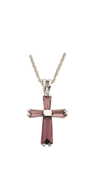 February Lady Birthstone Cross Necklace - Sterling Silver Pendant on 18 Stainless Chain SX9402SH