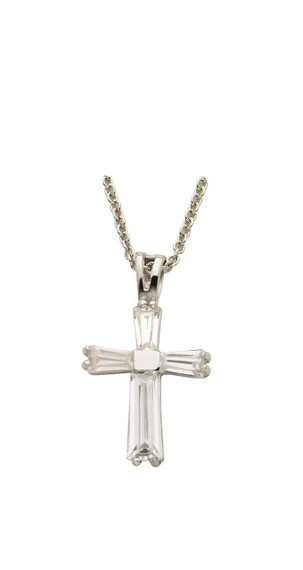 April Lady Birthstone Cross Necklace - Sterling Silver Pendant on 18 Stainless Steel Chain SX9404SH