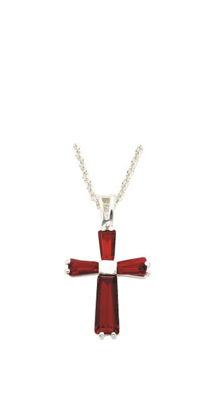 July Lady Birthstone Cross Necklace - Sterling Silver Pendant on 18 Stainless Steel Chain SX9407SH