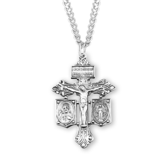 Large Pardon Crucifix with Medals Crucifix Necklace - Sterling Silver Pendant on 24" Stainless Chain