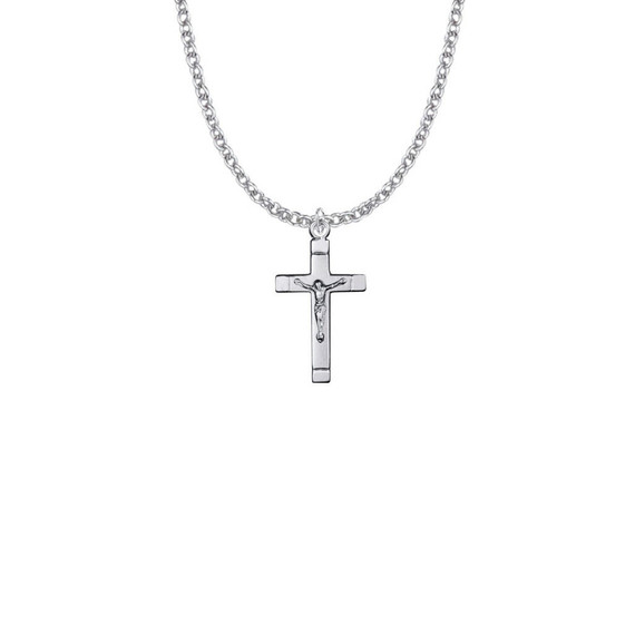 Satin Finish Crucifix Necklace - Sterling Silver Pendant On 18 Stainless Steel Chain SX7848SH