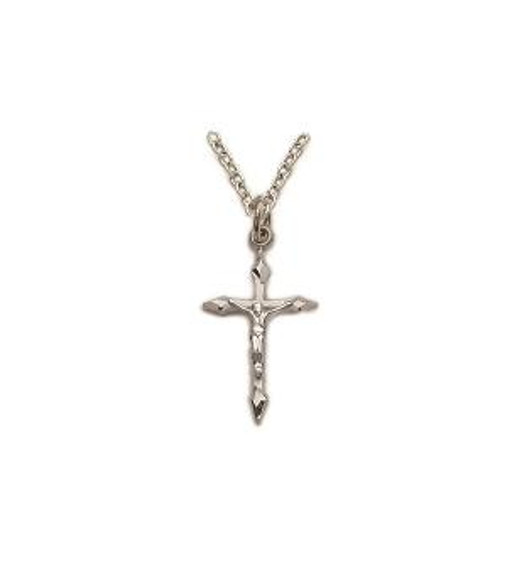 Pointed Crucifix Necklace - Sterling Silver Pendant on 18 Stainless Steel Chain SX7976SH