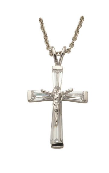 April Birthstone Crucifix Necklace - Sterling Silver Pendant on 18 Stainless Steel Chain SX9300SH