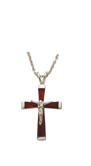 July Birthstone Crucifix Necklace - Sterling Silver Pendant on 18 Stainless Steel Chain SX9303SH