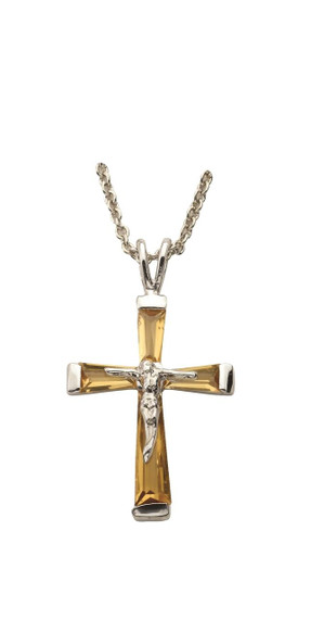November Birthstone Crucifix Necklace - Sterling Silver Pendant on 18 Stainless Steel Chain SX9307SH