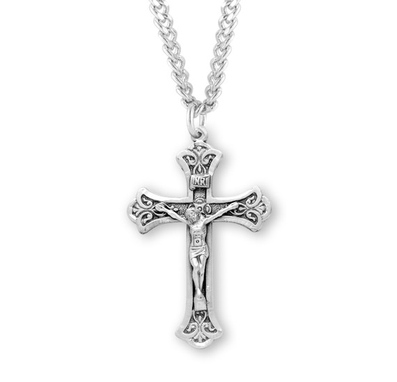 Fine Flared Crucifix Necklace - Sterling Silver Pendant On 20" Stainless Steel Chain (S182520)