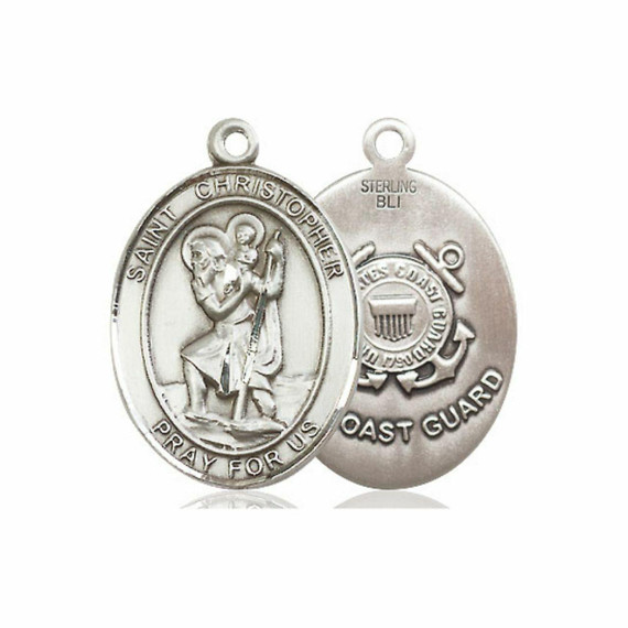 St Christopher Coast Guard Medal - Sterling Silver Oval Pendant 3 Sizes