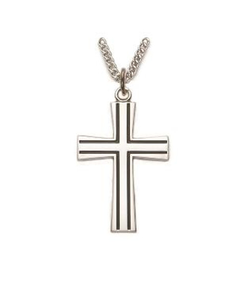 Flared Antique Cross Necklace - Sterling Silver Pendant on 24 Stainless Chain SX8015SH