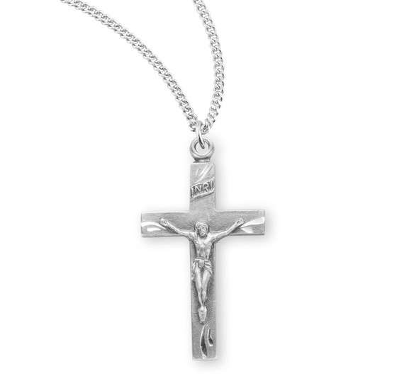 Basic Engraved Crucifix Necklace - Sterling Silver 1.1" Pendant on 18" Stainless Chain