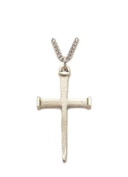 Nail Cross Necklace - Sterling Silver Pendant on 24 Stainless Chain SX7962SH