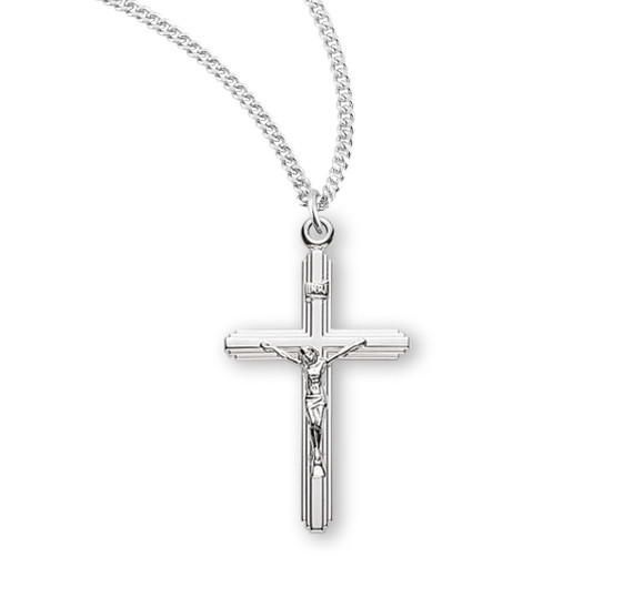 Streamlined  Crucifix Necklace - Sterling Silver Pendant On 18" Stainless Chain