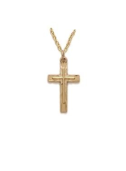 Small Engraved Cross Necklace - 24KT Gold Over Sterling Silver Pendant on 18 Stainless Chain SX8099VH