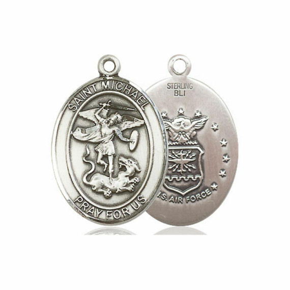 St Michael Air Force Medal - Sterling Silver Oval Pendant 3 Sizes