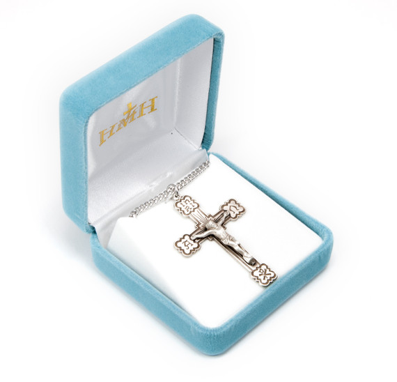 Mens Alpha & Omega Crucifix Necklace - Sterling Silver Pendant on 24" Stainless Chain (S10424)