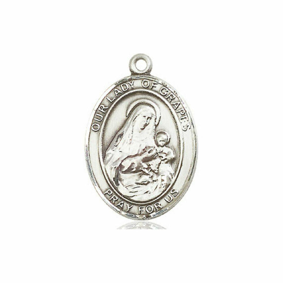 Our Lady of Grapes Medal - Sterling Silver Oval Pendant 3 Sizes