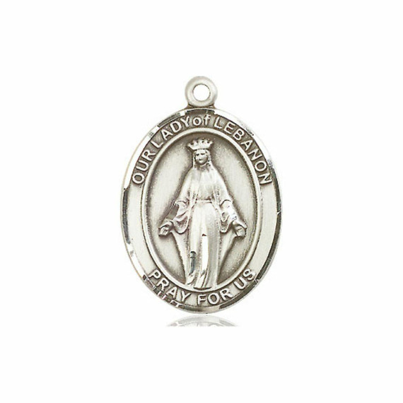 Our Lady of Lebanon Medal - Sterling Silver Oval Pendant 3 Sizes