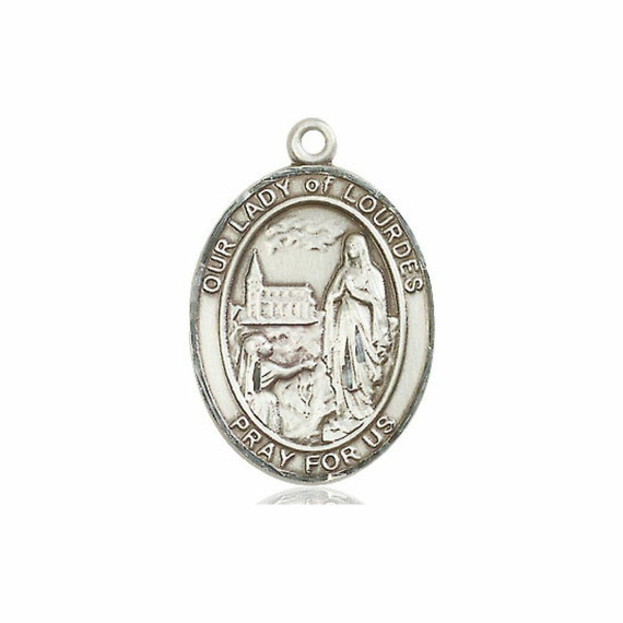 Our Lady of Lourdes Medal - Sterling Silver Oval Pendant 3 Sizes