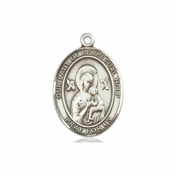 Our Lady of Perpetual Help Medal - Sterling Silver Oval Pendant 3 Sizes