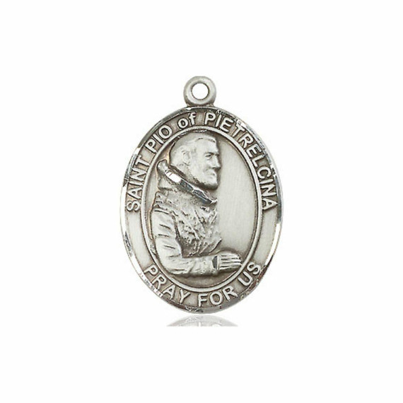 St Pio of Pietrelcina Medal - Sterling Silver Oval Pendant 3 Sizes