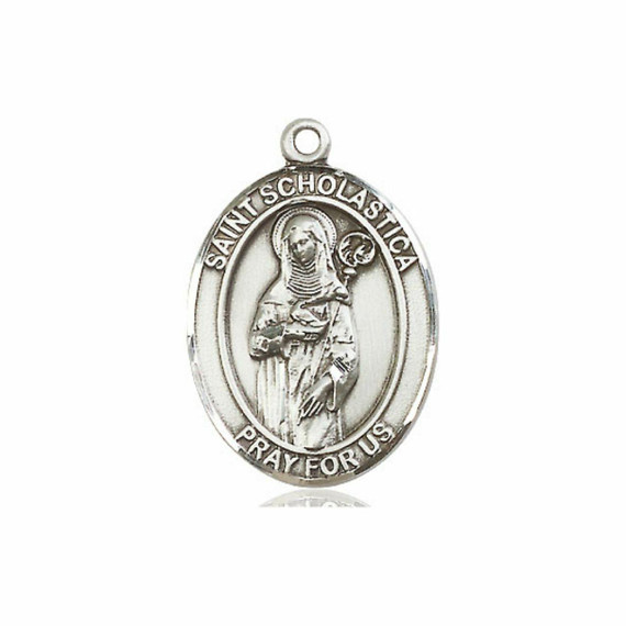 St Scholastica Medal - Sterling Silver Oval Pendant 3 Sizes