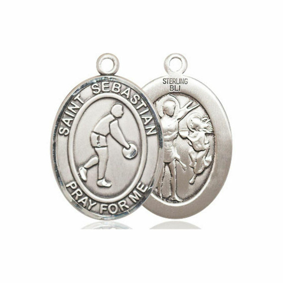 St Sebastian Basketball Medal - Sterling Silver Oval Pendant 3 Sizes