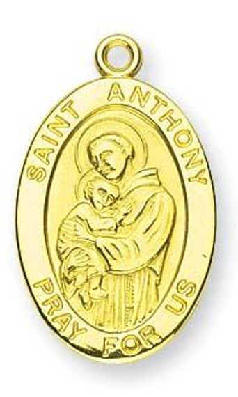 St Anthony Medal With 14KT Jump Ring - Boxed - 14kt Gold 7/8 x 1/2 Oval Pendant A9211