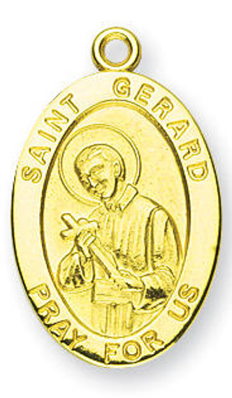St Gerard Medal With 14KT Jump Ring - Boxed - 14kt Gold 7/8 x 1/2 Oval Pendant A9262