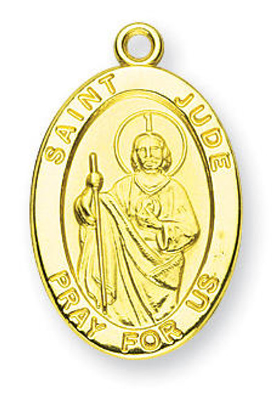 St Jude Medal With 14KT Jump Ring - Boxed - 14kt Gold 7/8 x 1/2 Oval Pendant A9300