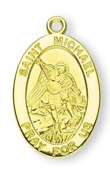 St Michael Medal With 14KT Jump Ring - Boxed - 14kt Gold 7/8 x 1/2 Oval Pendant A9322