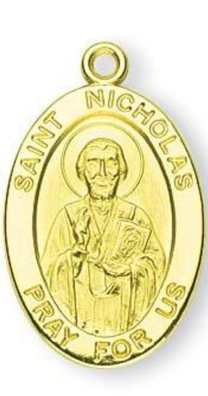 St Nicholas Medal With 14KT Jump Ring - Boxed - 14kt Gold 7/8 x 1/2 Oval Pendant A9323