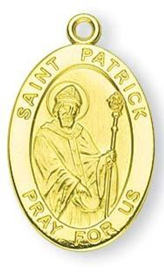 St Patrick Medal With 14KT Jump Ring - Boxed - 14kt Gold 7/8 x 1/2 Oval Pendant A9325