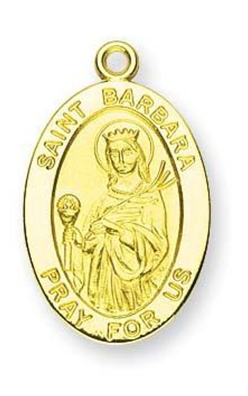 St Barbara Medal With 14KT Jump Ring - Boxed - 14kt Gold 7/8 x 1/2 Oval Pendant A9410