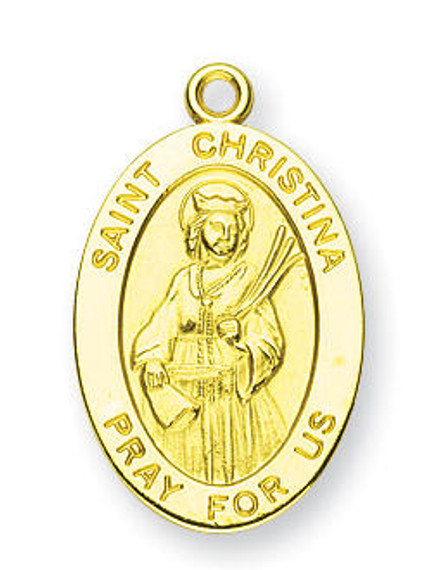 St Christina Medal With 14KT Jump Ring - Boxed - 14kt Gold 7/8 x 1/2 Oval Pendant A9421